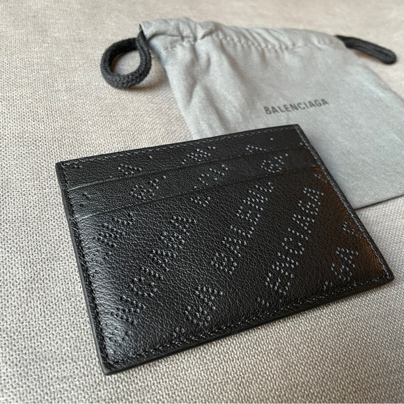 BALENCIAGA Perforated Logo Leather Card Case - Picture 4 of 4